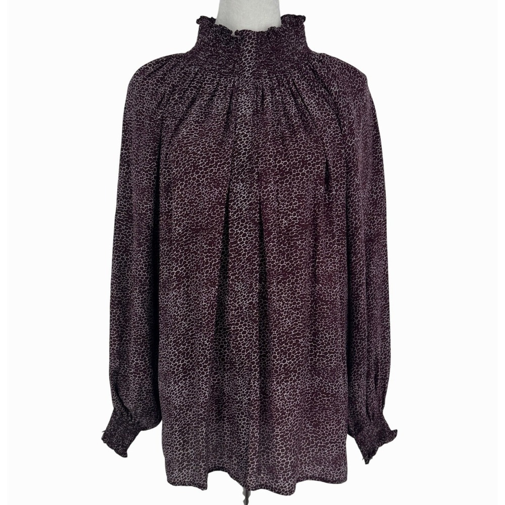 Rungolee Katarina Full Sleeve Blouse XL Burgundy Print Silk Boho Chic Casual Top